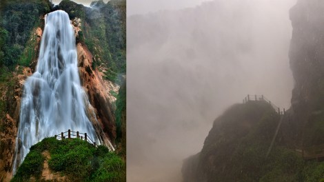 (izq) como debería ser la cascada en esta época (der) como la "vimos" nosotros...