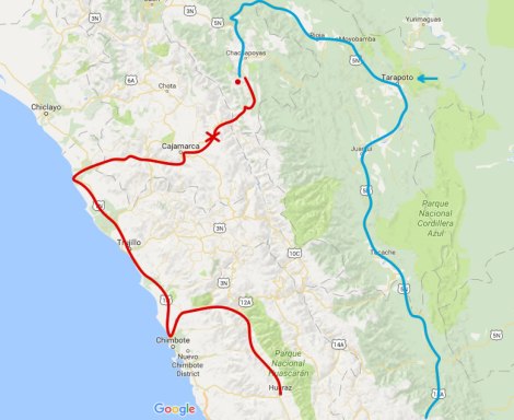 Tuvimos que evitar el paso por Cajamarca hacia Huaraz por derrumbes y nos dimos la vuelta larga por Tarapoto.